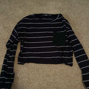 Romwe Black Stripped Long Sleeve